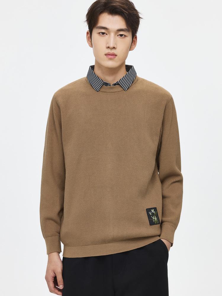 WOOG2005 Herren Pullover in Unifarbe, Fake-Zweiteiler mit Schichtkragen, Herbst/Winter 2025, Lockerer Freizeit-Strick