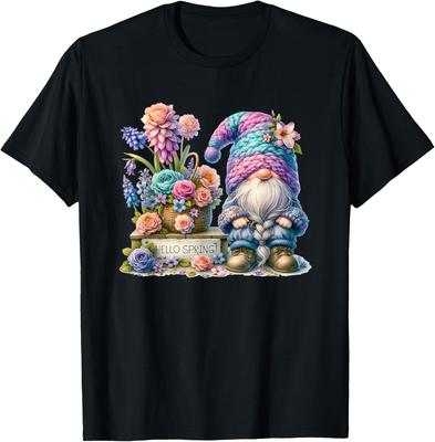 T-shirt Graphique Gnomme de Printemps Panier à Fleurs Manches Courtes Casual Col Rond T-shirt Quotidien Pour Homme