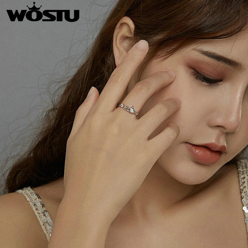 WOSTU Love Ring Resizable Finger Rings 925 Sterling Silver for Women Fine Wedding Ring Jewelry