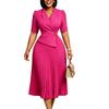 Women Elegant Blazer Collar Half Sleeve High Waist Solid A Line Midi Dress
