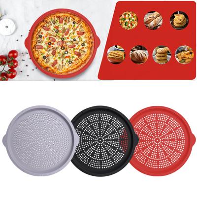 16 tums pizzapanna non-stick silikon pizzabricka med hål för ugn rund pizzabakplåt med handtag för hemmakök bakning