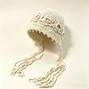 Pearl tassel three-dimensional flower knitted wool hat women's spring and summer hand-woven ethnic style pullover hat Baotou hat
