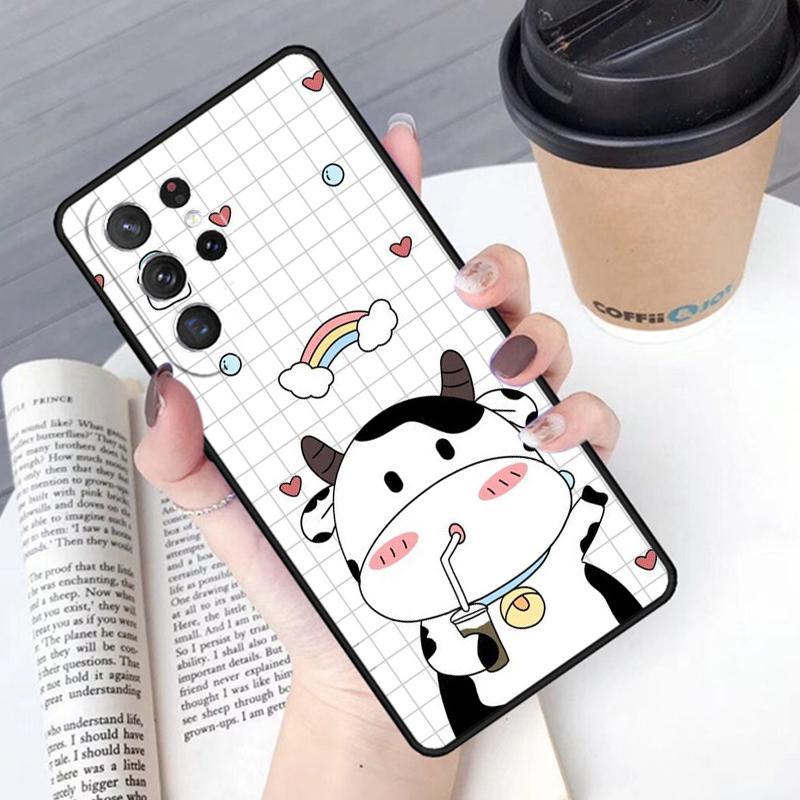 Cartoon Cute Cow Spots Phone Case Cover For Samsung Galaxy S24 S25 Ultra S21 S22 Ultra S10E Note 10 Plus Note 20 FE S23