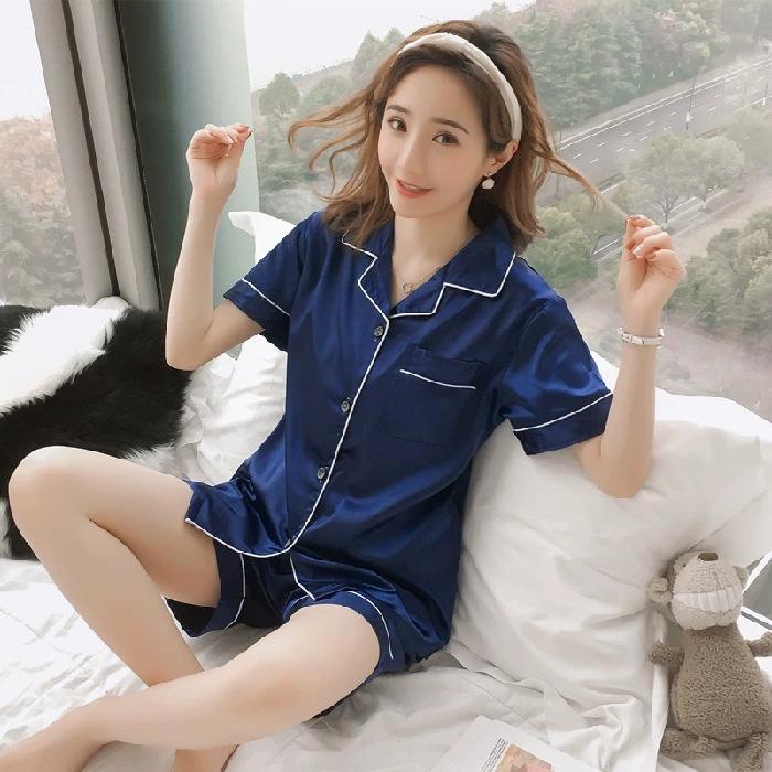 Women’s 2024 Spring/Summer Ice Silk Plaid Pajamas - Long-Sleeved Two-Piece Set