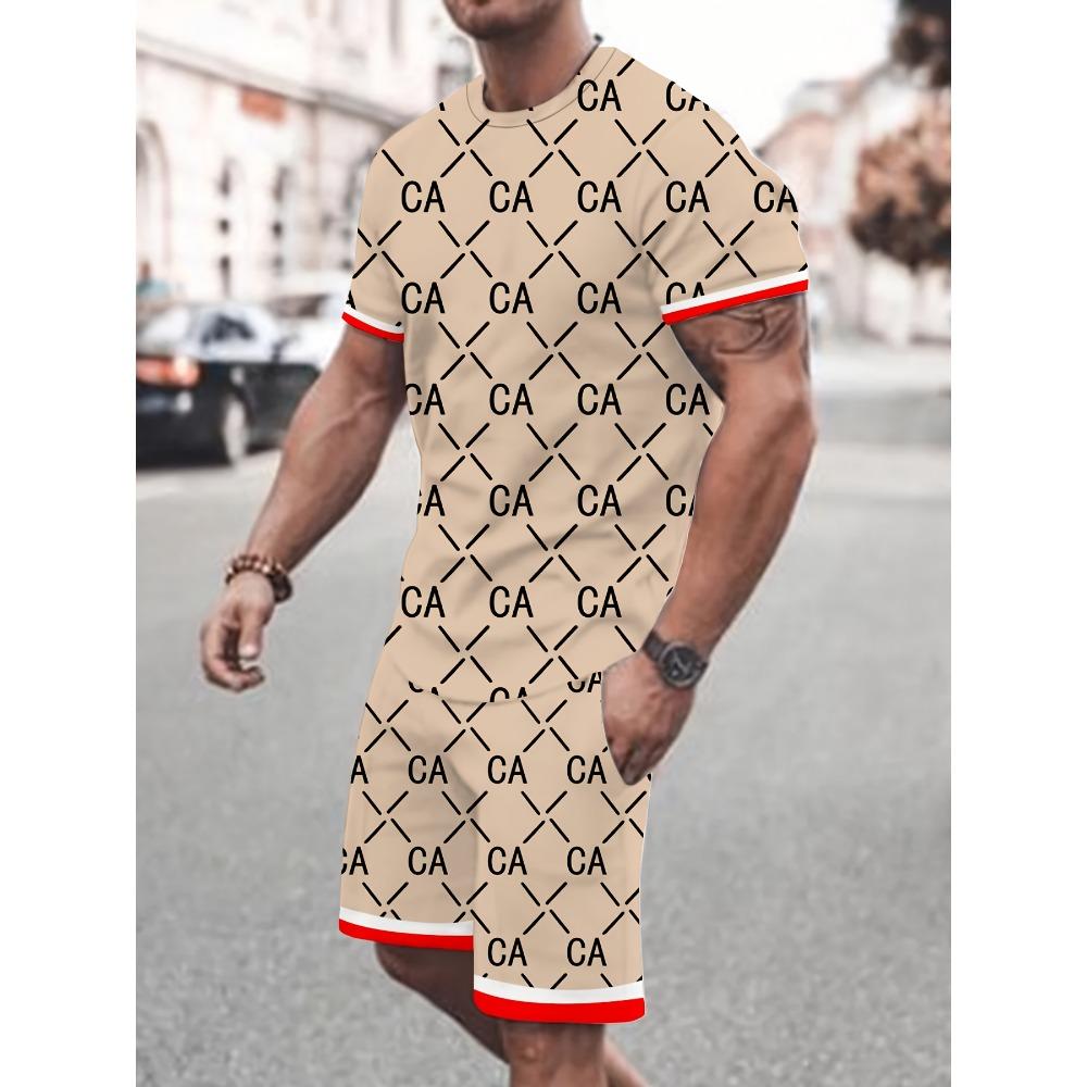 Fashion Casual Men's T-shirt Shorts Set Summer 3D Printed Men's Clothing Daily Elastic Waist Shorts Short Sleeve Set