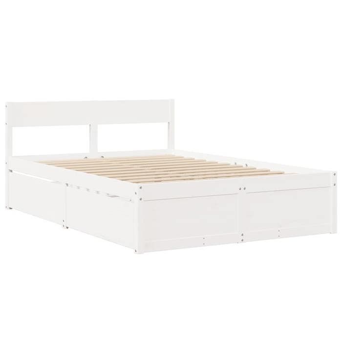VidaXL Bed Frame with Drawers White 140x190 Cm Solid Pine Wood, Bedroom Furniture, Slatted Base, Wooden Bed, 3282355