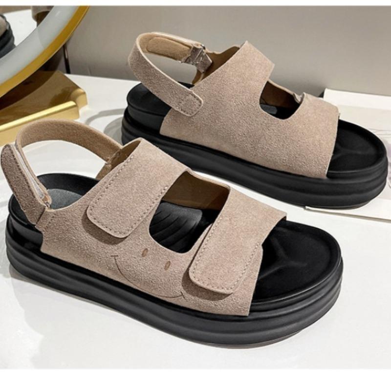 Explosive Sandals Women's New Summer Round Toe Open Toe Cutout Versatile Platform Heightened Casual Beach Shoes