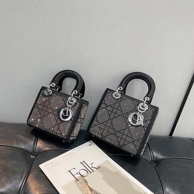 Rhinestone Light Luxury Women's 2025 Princess Diana Handheld Crossbody Shoulder Bag - Exquisite Small Square Design