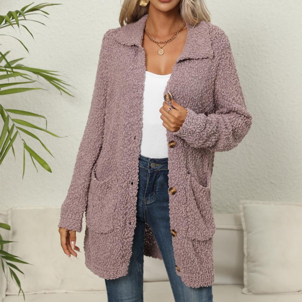 New Sweater European And American Women's Pocket Button  Neck Knitwear Cardigan Sweater Coat Women