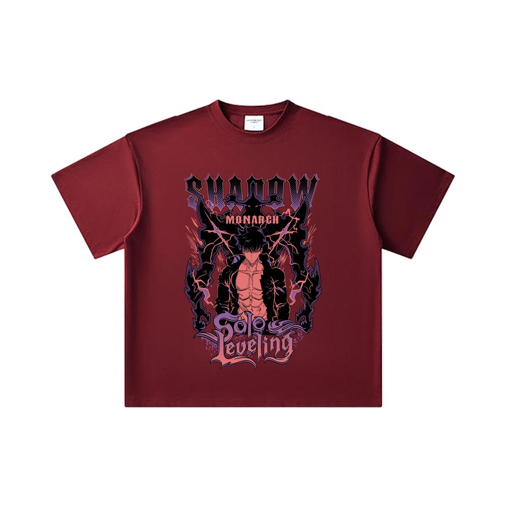 

260 GSM Double Yarn 32 Count 100% Cotton Solo Leveling V3 Shadow Monarch Print Unisex Heavy Cotton T Shirt 2XL вина червоного кольору