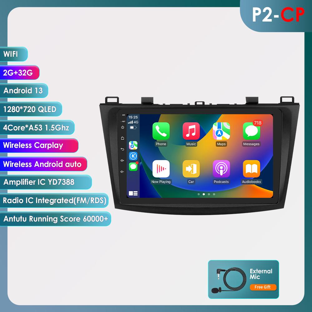 OSSURET 9" Android 14 UIS7862 Carplay Screen for Mazda 3 2010 - 2013 Car Radio Automotive Multimedia GPS Intelligent Navigation BT RDS DSP Octa Core