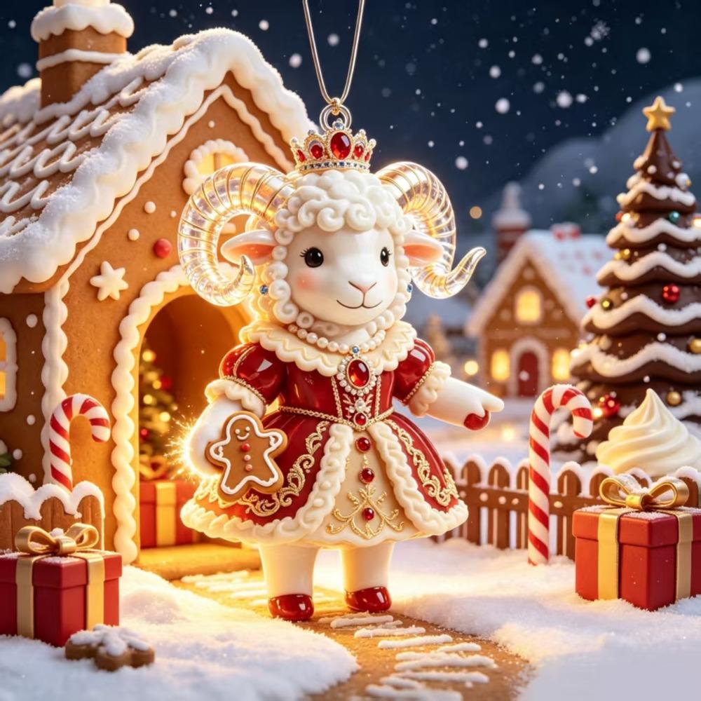 Künstlicher Strass Ziegen Hängeornament 2D Flacher Ziegen Taschenanhänger Weihnachtsbaumschmuck