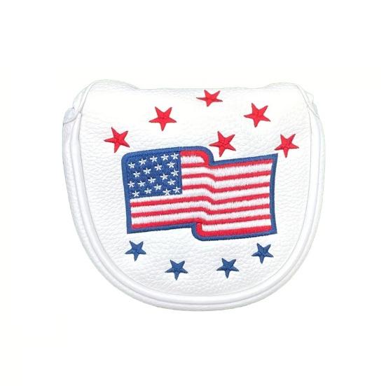 Golf Club Head Cover for Woods Driver Fairway Hybrid Faux Leather Mallet Putter Covers with Magnetic Closure US Flag Pattern Blade Headcover Protector