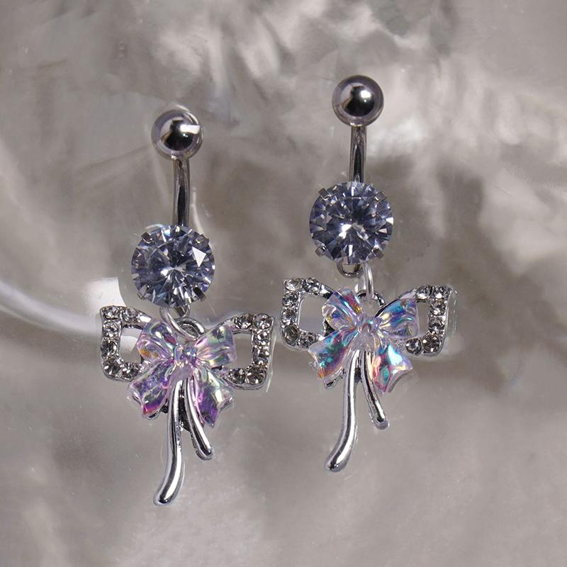Exquisite Flash Zircon Bowknot Stainless Steel Belly Button Rings For Women  Piercing Navel Rings Sexy Body Jewelry Gifts