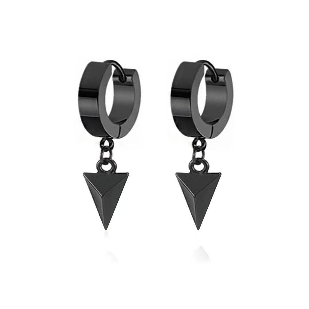 1 Pair Black Stainless Steel Punk Hip Hop Hanging Hoop Earrings with Triangle Design Dangle for Unisex Gothic Streetwear Jewelry