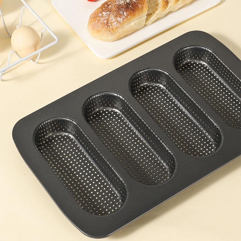Dot Bun Pan, Perforated Carbon Steel Non-Stick Hotdog Bun Mold Bread Forms Crispy Mini Baguette Sandwich Baking Tray For