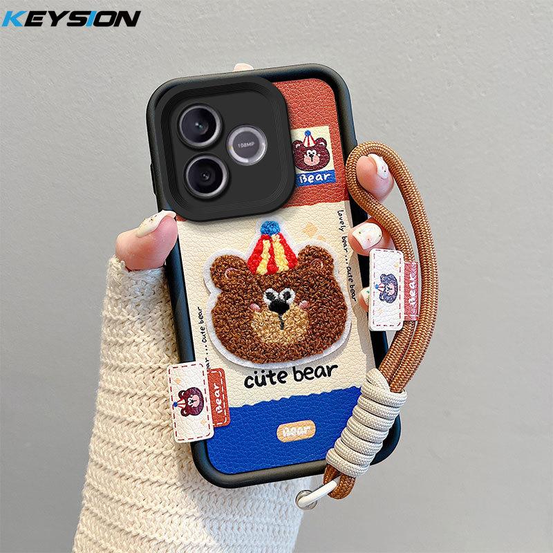 

KEYSION Cartoon Cute Plush Embroidery Case for HONOR 600 Lite 5G with Lanyard Soft Silicone Shockproof Phone Cover for Honor 500 Smart 5G for Honor 500 Smart