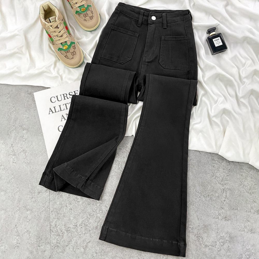 Retro Hong Kong style slightly pulled jeans women's autumn new 2025 American high-waisted slim-fitting and thin floor-mopping bell pants
