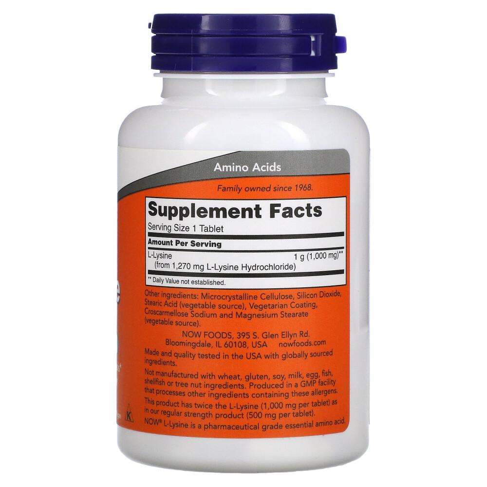 Now Foods Double Strength L-Lysine 1000mg, 100 Tablets (2-Pack)