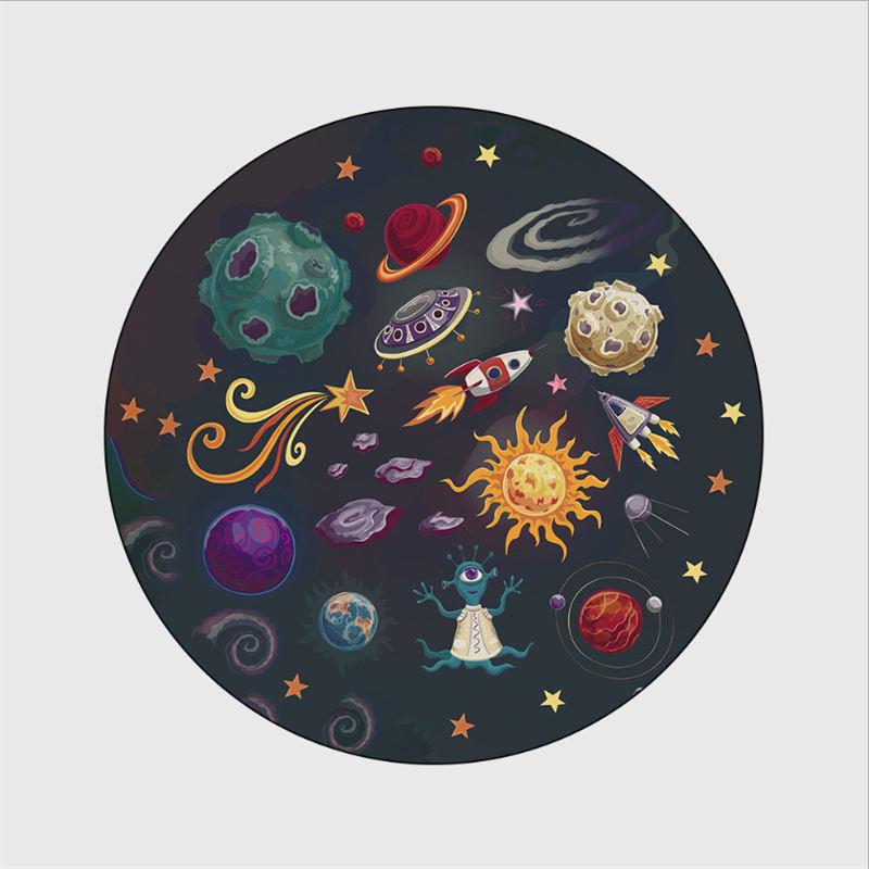 Home Decor Grey Modern Floor Mats Bubble Kiss Colorful Cartoon Space Planet Pattern Round Kids Rug Carpet
