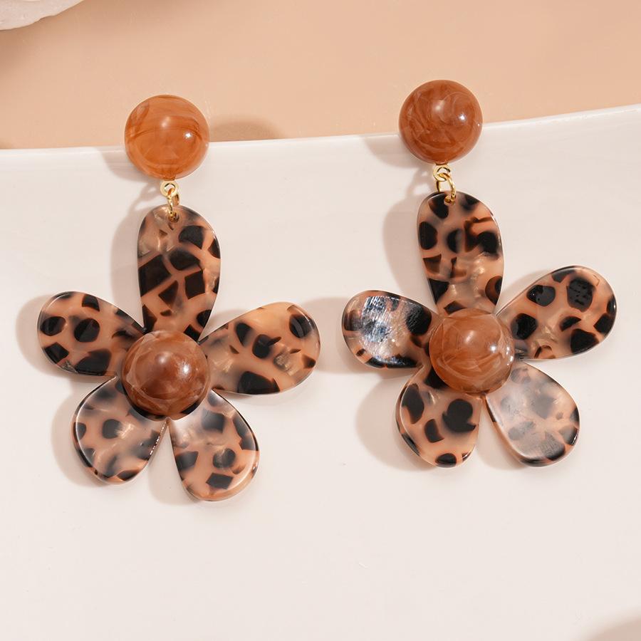 

Серьги-гвоздики из смолы с размытым леопардовым принтом, геометрическим цветком, серебряной иглой, в стиле Майяр, с ретро-темпераментом, нишевые серьги высокого класса