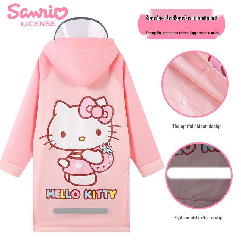 Sanrio Super Süßer Kuromi Regenmantel für Kinder mit Rucksackfach, Großer Schirm, Perfekt für Grundschul- und Kindergartenkinder.