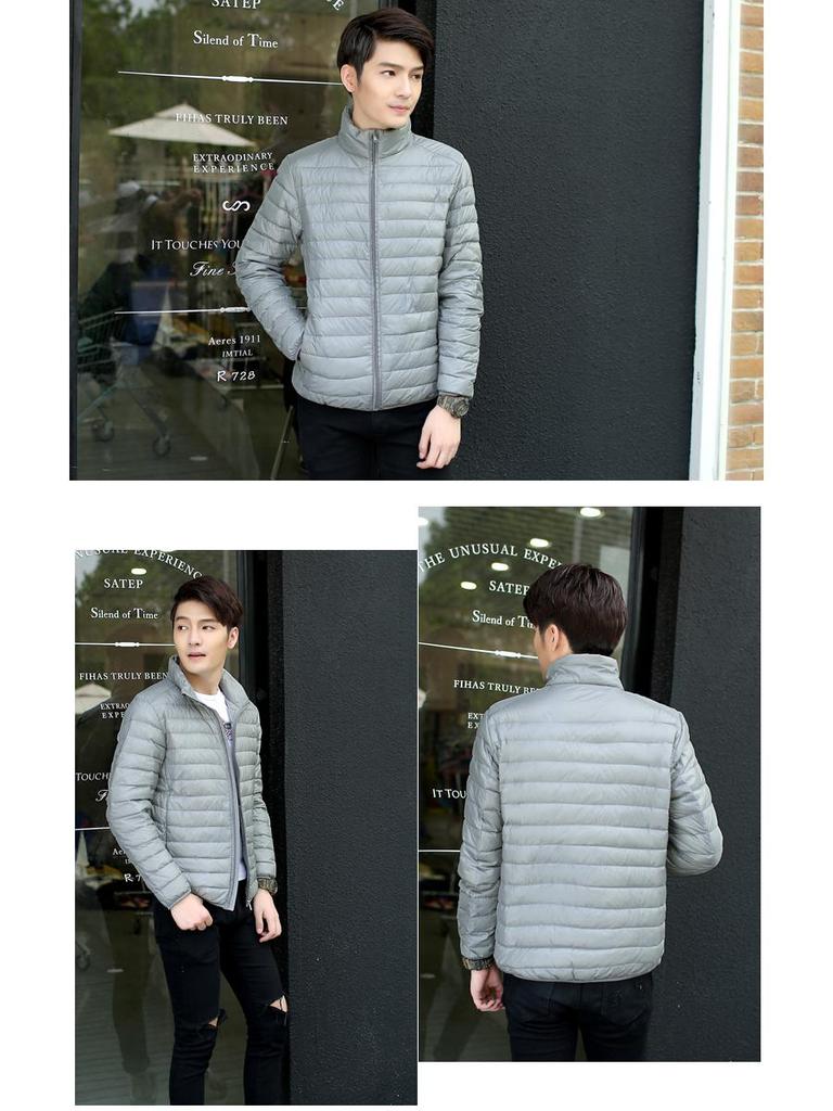 Men's Lightweight Down Jacket, Stand Collar, Slim Fit, Plus Size, Autumn/Winter Collection, Casual Short Coat