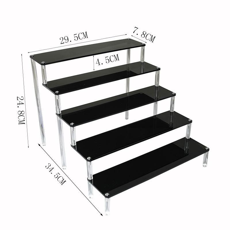 Black Acrylic Multi-Layer Display Stand for Model Figures, Bracelets, and Jewelry Storage.