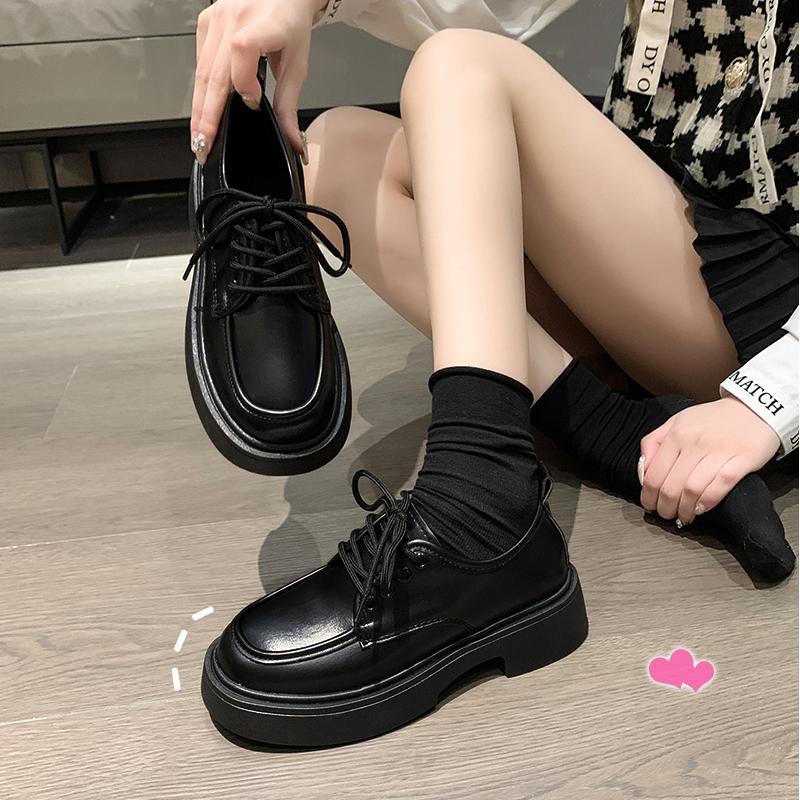 Fashion Casual Woman Shoe Round Toe Autumn Female Footwear Loafers With Fur Clogs Platform Oxfords Black Flats British Style Fall Dress