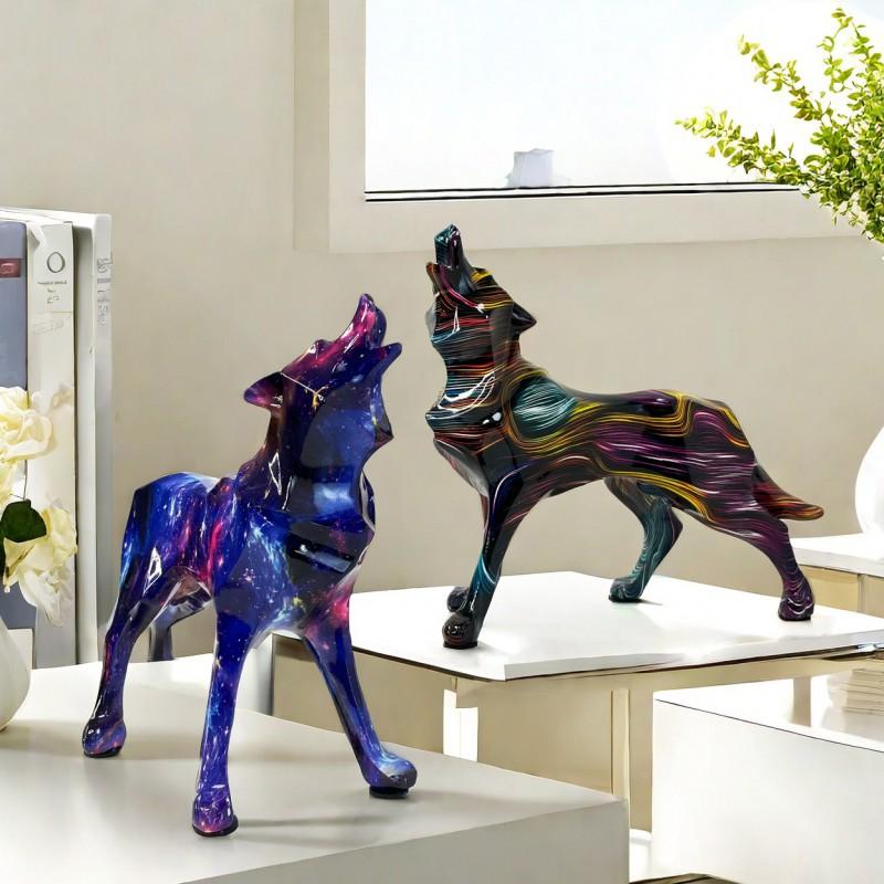 Modern Geometric Wolf Resin Figurine Decor Living Room Office Desk Home Decoration Gift