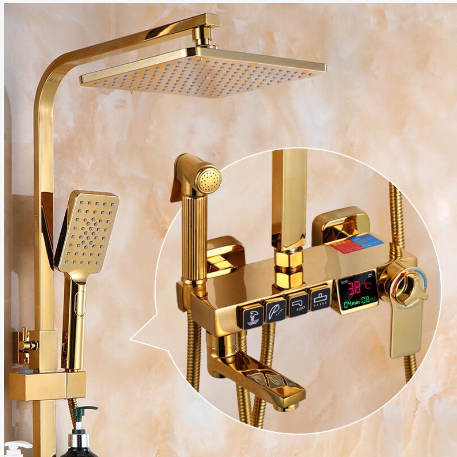 Gold All-Copper Constant Temperature European Shower Set with Booster Head