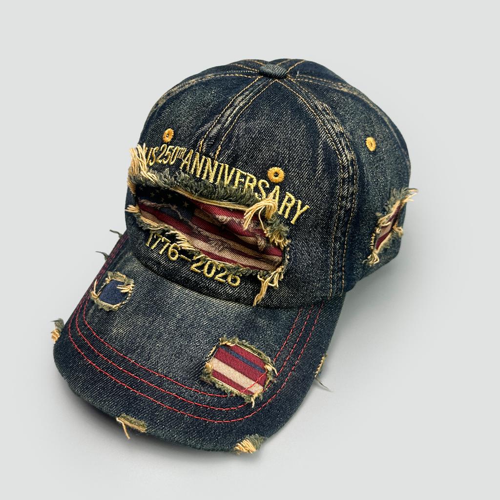 Four Seasons American Retro Ripped Wind Letter Embroidery Baseball Cap Men'S And Women'S American Flag Shade Cap