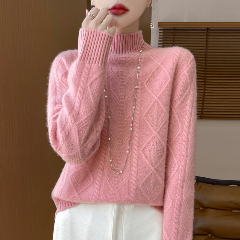 Damski sweter kaszmirowy kaszmir Qinghe 30% kaszmir 70% wełna jesienno-zimowy pulower ciepły i modny