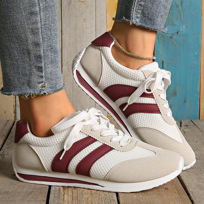 Mode Frühling Herbst Patchwork Damen Sneaker 2025 Neu Gestreifte Plateau Spprt Sneaker Damen Komfort Übergröße Rutschfest Laufschuhe