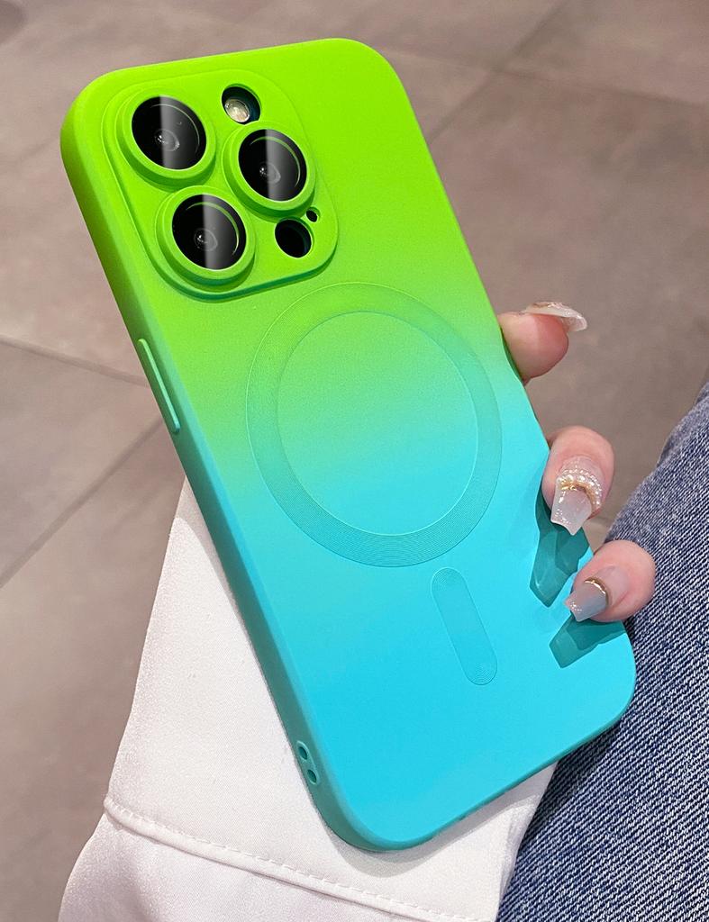 Modne Etui Silikonowe z Kolorowym Gradientem dla iPhone 14 13 12 11 Pro 14Pro Max Plus Luksusowe Pokrowiec do Bezprzewodowego Ładowania Magsafe