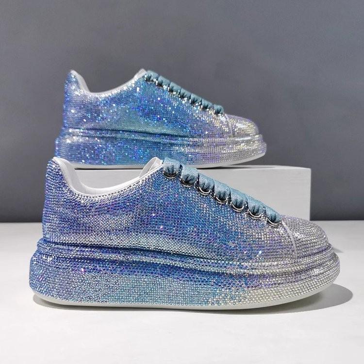 Autumn full diamond platform white shoes women's gradual change of color trend versatile casual sports shoes