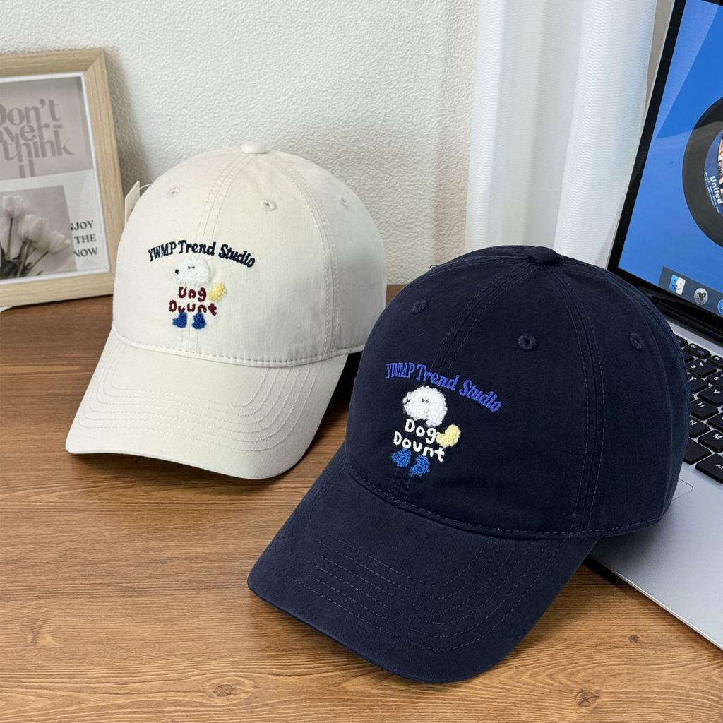 Fashion Hat Korean version plush puppy embroidery cute spring versatile face small cap couple student baseball hat versatile