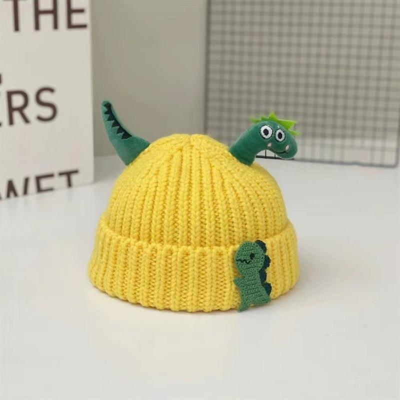 Winter children's hat cute cartoon dinosaur plush hat thickened windproof warm hat baby ear hat pullover hat