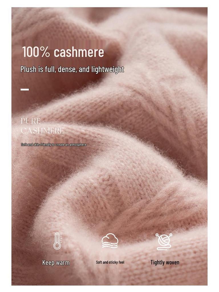 Women's 100% Cashmere Vintage Loose Fit Half High Neck Pullover - Thick, Warm Knit Sweater for Autumn/Winter.