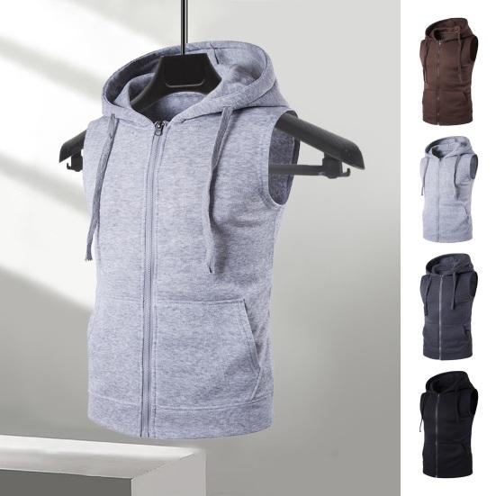 Herren Sommer Weste Jacke Mit Kapuze Kordelzug Ärmellos Reißverschluss Knopfleiste Weste Mantel Einfarbig Taschen Reißverschluss Knopfleiste Weste