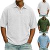 Mens Short Sleeve Polo Shirt Ribbed Knit Casual Loose Fit Pullover Top with Collar and Chest Pocket