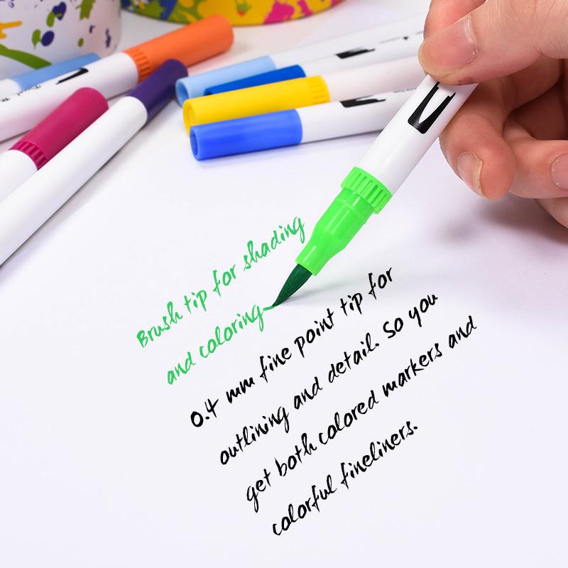 60/120 Colors Dual Tip Brush Art Marker Pens – Watercolor Fineliner & Brush for Manga Coloring Drawing Painting Stationery Supplies