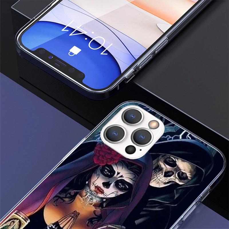 Catrina Beautiful Rose Girl Skull Phone Case For iPhone 17 Air 16 Pro Max 16E 15 + 14 Plus 11 12 13 Mini 7 8 SE Gift Print Cover
