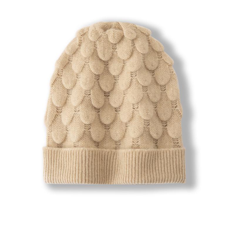 

Women 100% Pure Cashmere Beanie Hat Textured Pattern Knit Winter Warm Soft Slouchy Skullies Cap Cold Weather Accessory бежевый