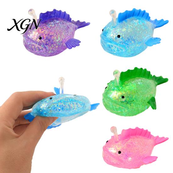 Healing Sensory Toy Lantern Fish Sugar Ball Clear Glitter Sea Squeeze Fidget Stress Soft Stretch Anxiety Relief Hand Relaxation Tool