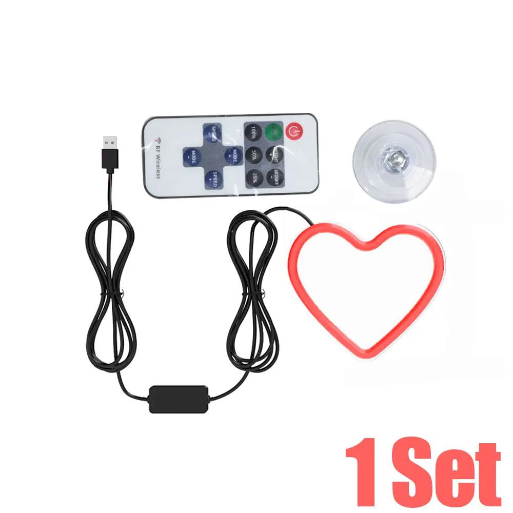 Car Window LED Lights Glowing Heart Atmosphere Lamp USB Wiring Car Modification Neon Car Interior Decoration Lights Strip