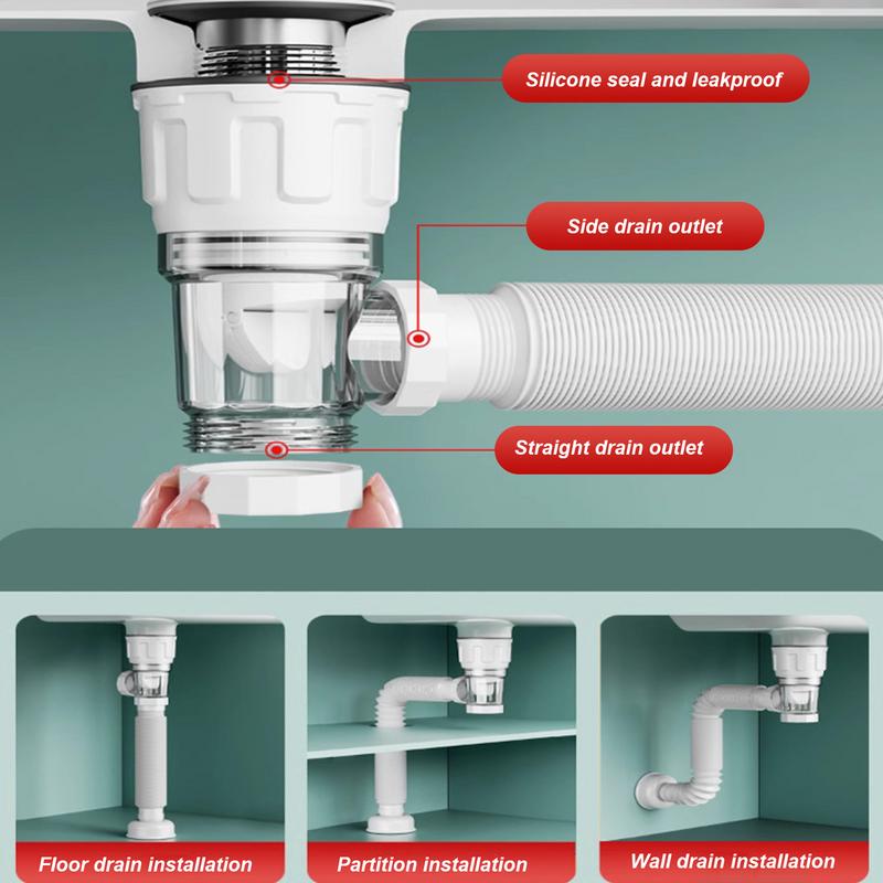 Flexible Drain Pipe Drain Hose Anti-Odor Bathroom Sink Drain Outlet Adjustable Wash Basin Sink Drain Hose Sealing Drain Tubing