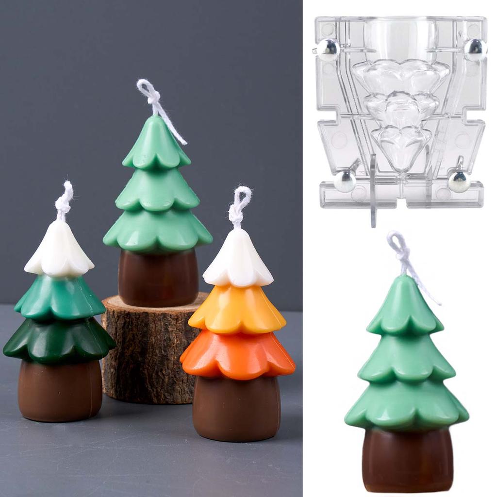 DIY Christmas Tree Candle Mold Two Petal Clamping 3D Scented Candles Soap Acrylic Plastic Molds Home Xmas Decor Craft Gifts