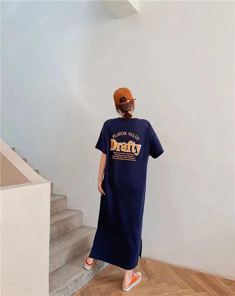 Plus Size Korean Style Printed T-Shirt Dress: Knee-Length Skirt for Summer Fashion