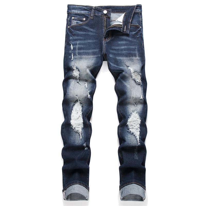 2024 Spring And Autumn High Quality Jeans Trendy Brand Elastic Slim Fit Piercing Small Leg Pants Men'S Casual Long Pants